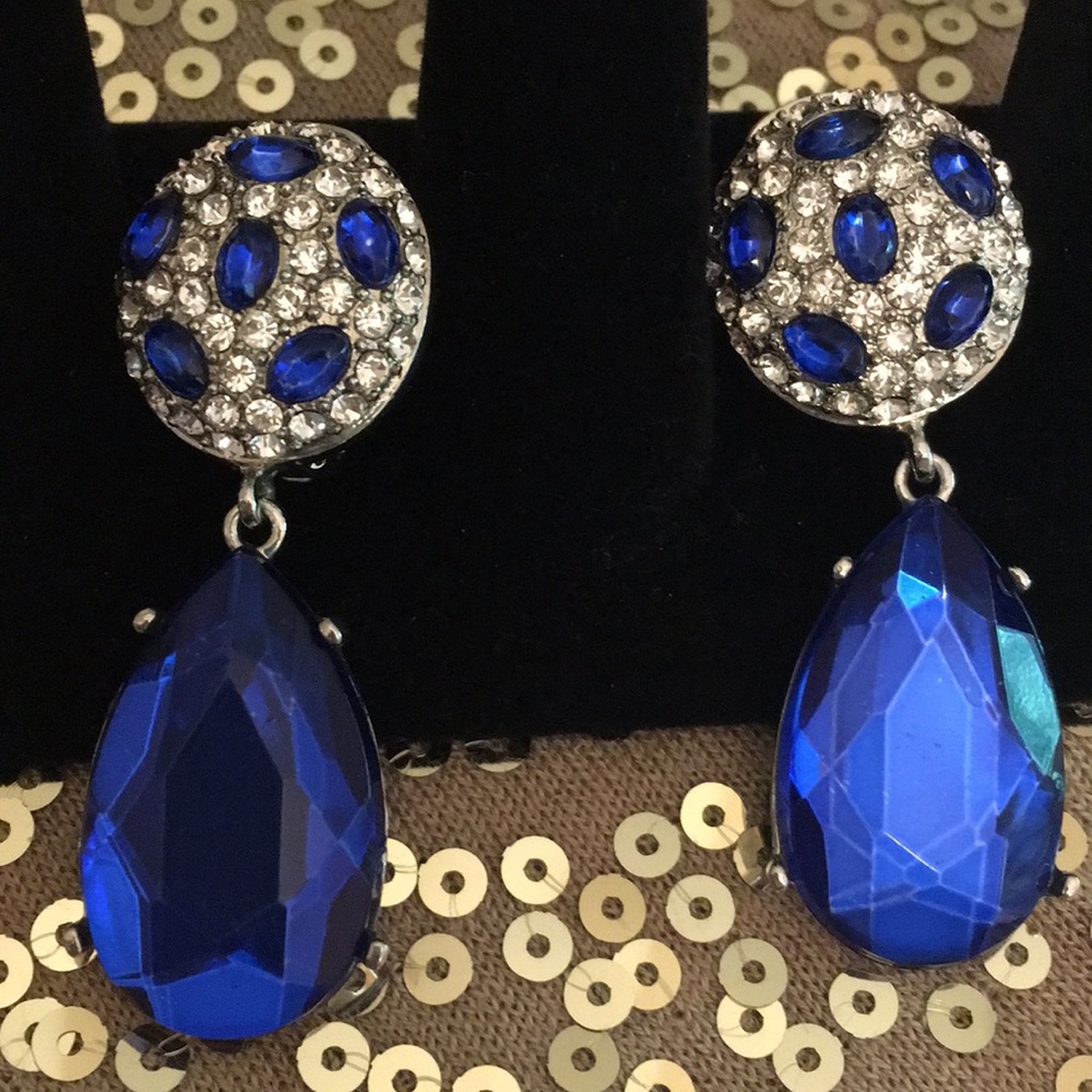 Scaasi Earrings Blue and Clear in Silver